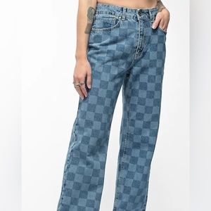 The Ragged Priest Mid Blue Checkerboard Dad Jean - size 32 - Denim